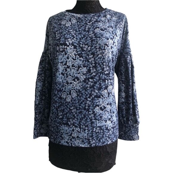 NEW DIRECTION Women’s Nay, Light Blue Flowered Long Sleeves Top Size: Large - Picture 1 of 4